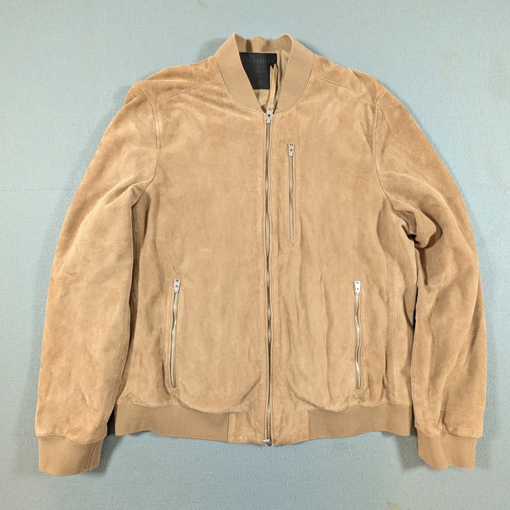 All Saints Suede Leather Bomber Jacket Mens Size XXL Full Zip Leather Coat
